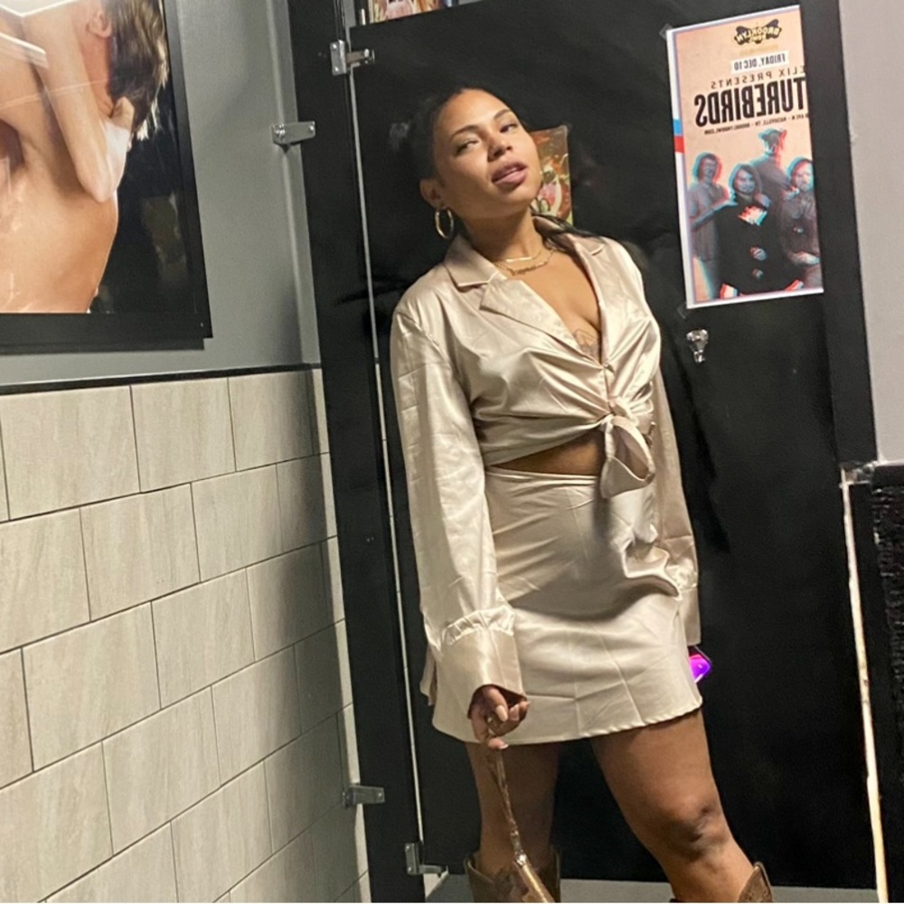 Grey Satin Rumours Mini Skirt